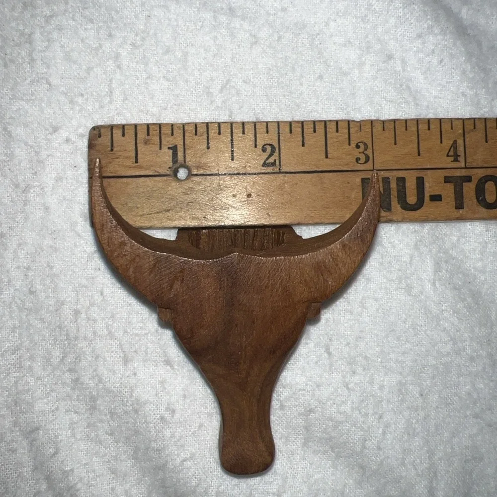 Vintage Hand Carved Wood Bull Steer Head Napkin Rings Western Set of 9 Brown